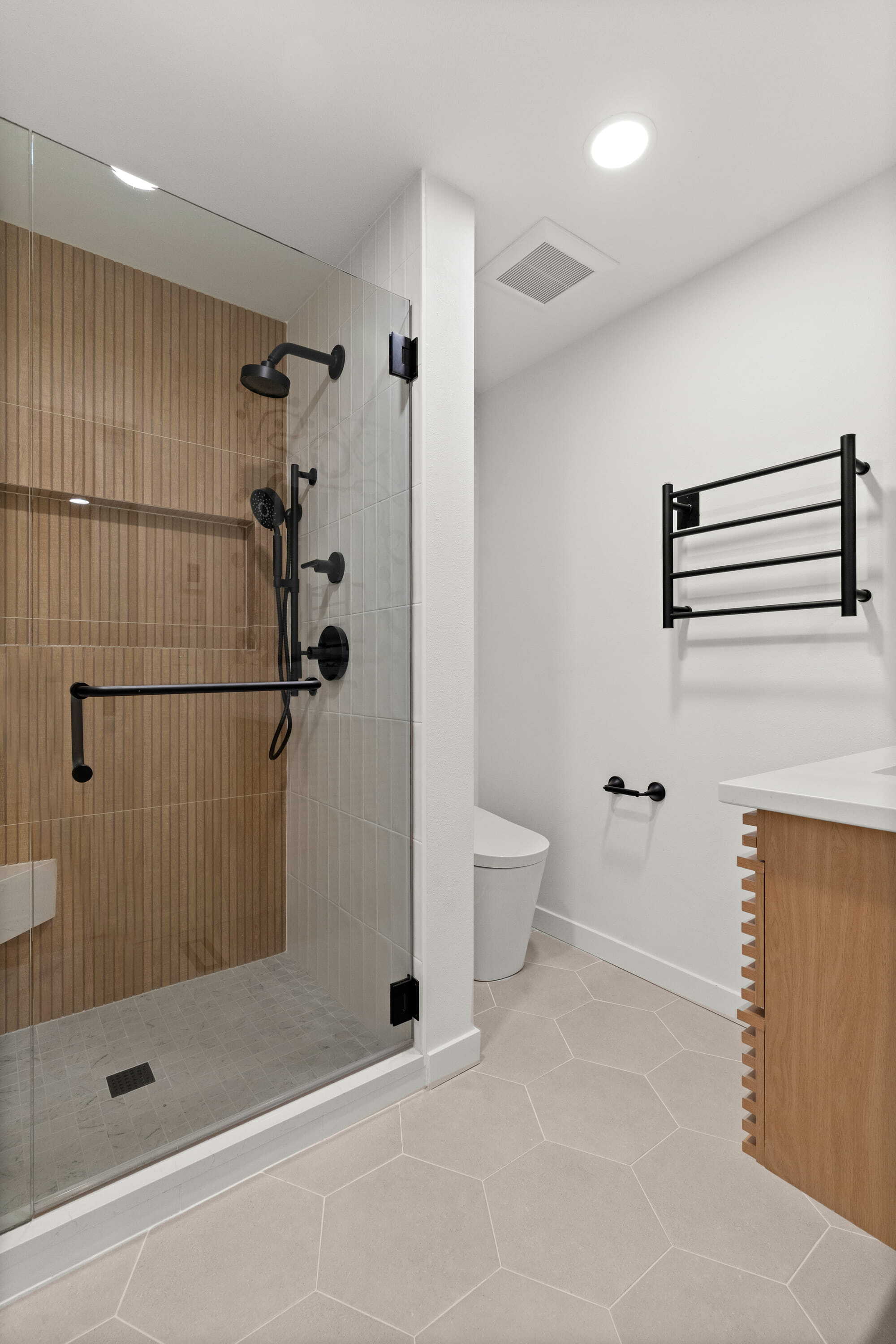 Glass Shower with Accent Wall